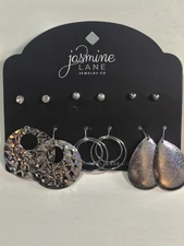 Jasmine Lane Silvertone Earrings Six Pair Six Pack