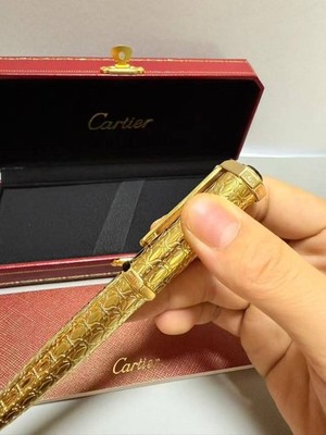 Cartier Gold Engraved Ballpoint Pen Luxury w Red Gift Box New