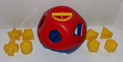 Vintage Tupperware Shape O Sorter Toy Red Blue Ball with 8 Yellow Shapes