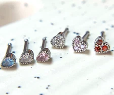 6pcs Tear Drop & Heart CZ Gem Nose Stud Bone Rings 20g Steel Box Value Pack