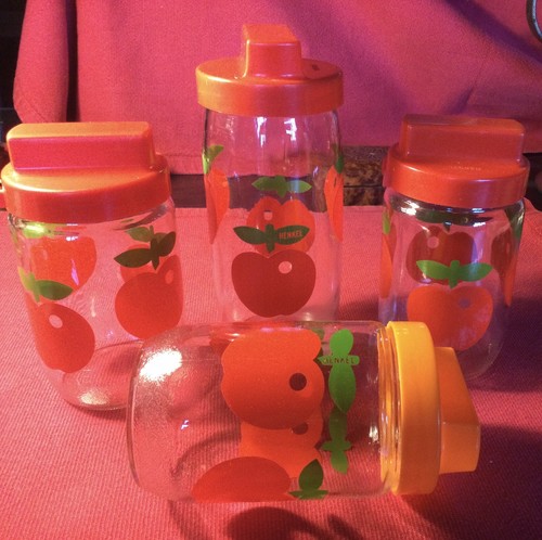 Lot De 4 Bocaux En Verre Henkel Vintage Années 70 - Pomme Pot Distributeur