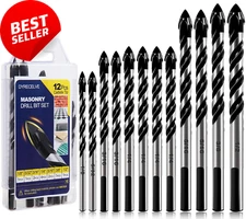 12-Piece Masonry Drill Bit Set, Carbide Tips for Concrete, Tile,Glass,Wood,Brick