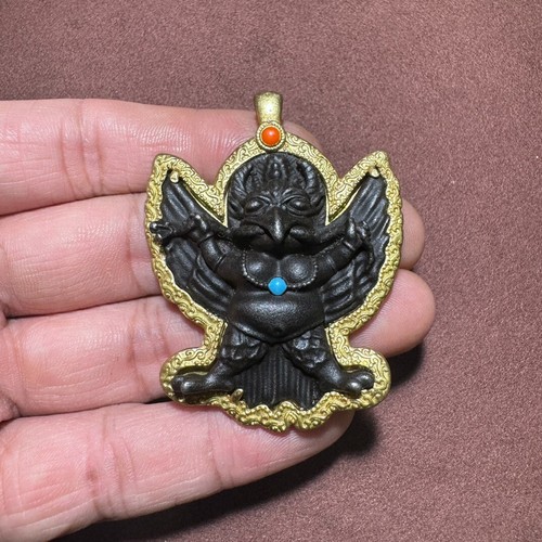 Chinese Tiantie Meteorite Inlaid Buddhism Talisman roc bird pendant