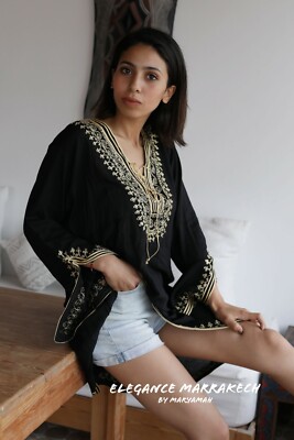 Spring summer Black Tunic Dress with Gold Embroidery Marrakech Boho Tunic - reso | eBay Spring summer Black Tunic Dress with Gold Embroidery Marrakech Boho Tunic - reso | eBay