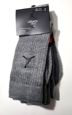 2-Pack Air Jordan Legacy Crew Socks - Grey - Men's Large 8-12