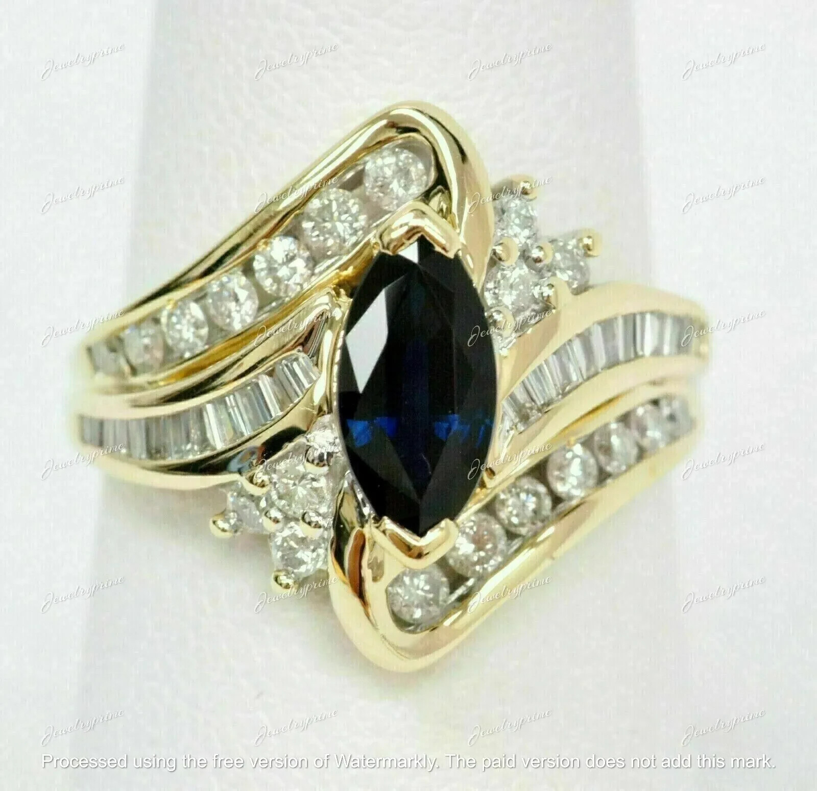 Engagement Ring 14k Yellow Gold Plated 3Ct Marquise Cut Lab Created Sapphire-image