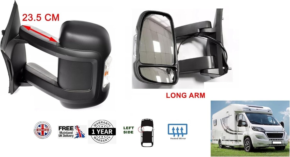 Fiat Ducato Mk2 2002-2006 Long Arm Wing Mirror Electric Black Passenge Side N S Fiat Ducato Mk2 2002-2006 Long Arm Wing Mirror Electric Black Passenge Side N S