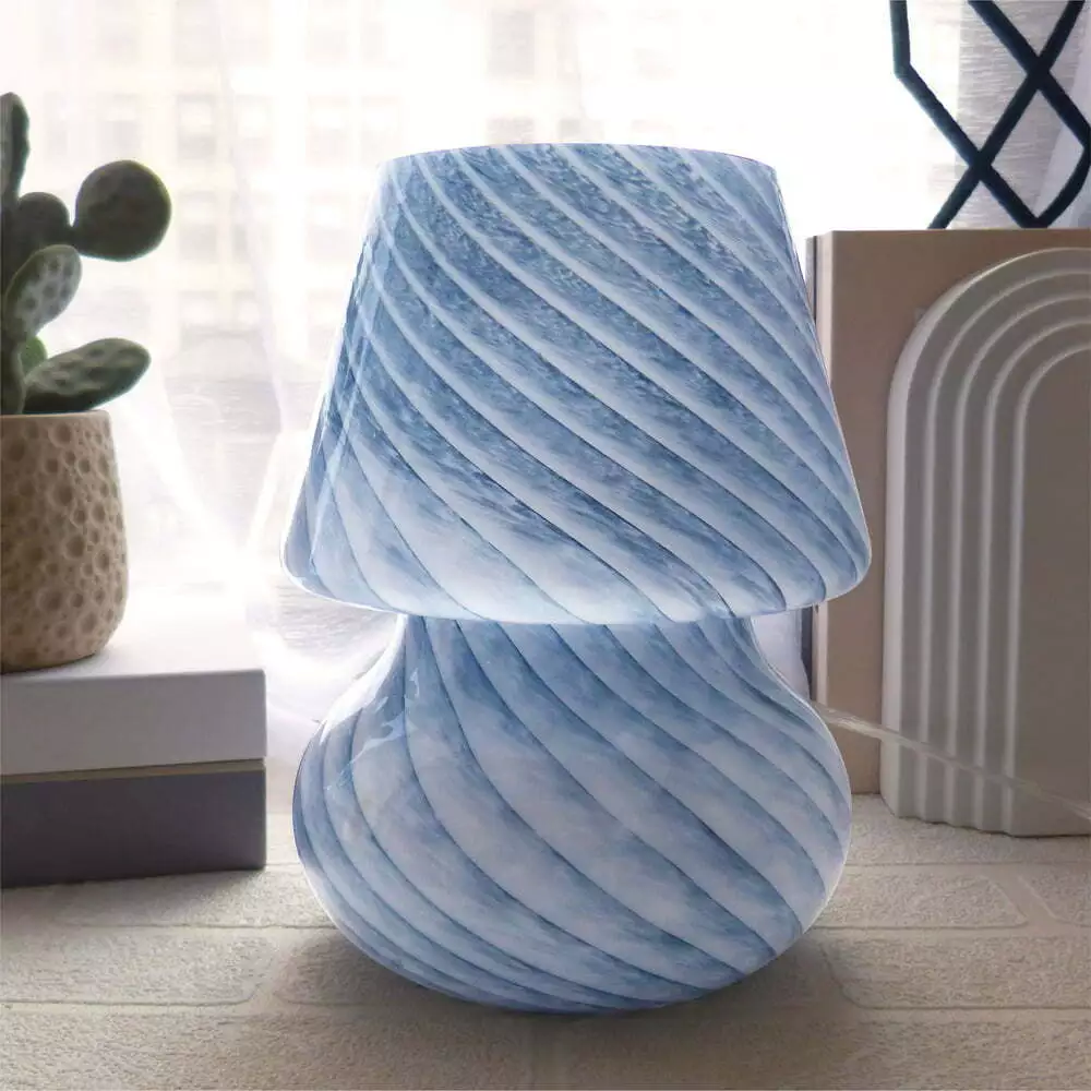 Urban Shop Blue Stripe Glass Mushroom Lamp 10