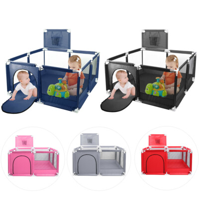 Foldable Baby Playpen Kids Safety Play Pen Yard Fence Tent + Basketball Hoop