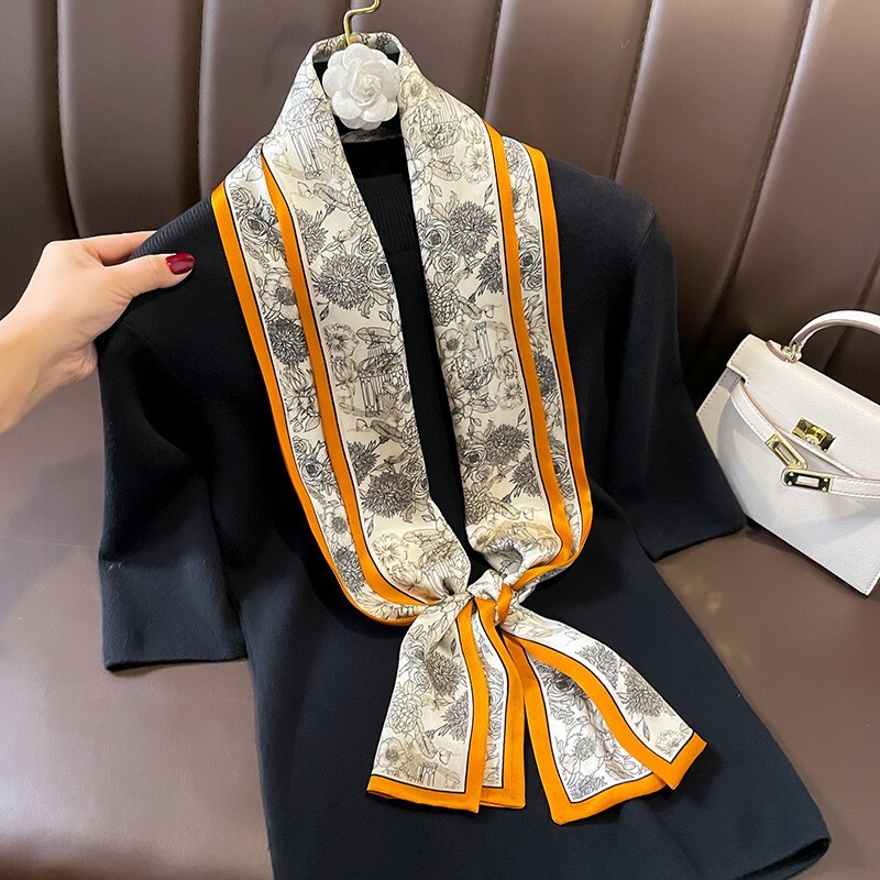 Double Sided 100% Mulberry Silk Scarf Vintage Long Orange Womens Wrap 150x15cm
