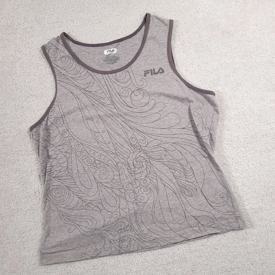 Camiseta sin mangas FILA ropa deportiva camisa muscular algodón yoga atlética para mujer grande gris Foto 2 de 4
