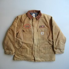 Brown Carhartt Blanket Lined Chore Coat Duck Canvas Barn Work Wear Jacket USA 48