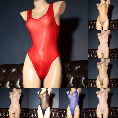 Glänzender Body Für Herren Stretch-Overall Sexy Durchsichtige Slips  