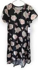 Lularoe Rose Floral Medium Carly Dress M Flowers on Black NEW!