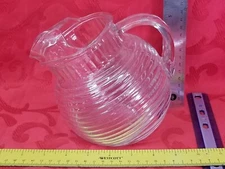 Vintage Small Anchor Hocking Manhattan Ribbed Ball Tilt Clear Glass Pitcher 
