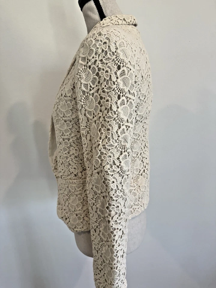 Chaqueta Blazer Abierto De Colección Loft Para Mujer 0P Encaje Crochet Ojales Crema Marfil Retro Foto 4 de 4
