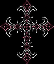 Rhinestone Bling Sparkle Iron On Transfer DIY Pink White Crystal Gothic Cross