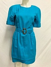 Designer Ewaldo Bock w/Belt Vintage Short Sleeve Dress Ladies Size 12 Blue