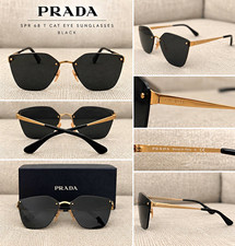PRADA SPR 68 T Cat Eye Sunglasses Gold Frame/Black Polarized Lenses