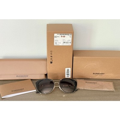 Burberry BE4251Q Full Gold Rim Round Sunglasses Dark Havana Brown Gradient Lens