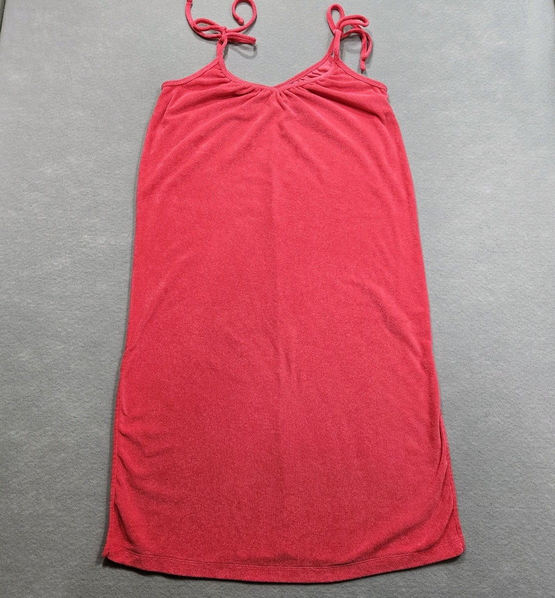 Old Navy Terry Cloth Midi Dress Womens Small Hot Pink Tie Straps Soft Retro 70s Old Navy Terry Cloth Midi Dress Womens Small Hot Pink Tie Straps Soft Retro 70s