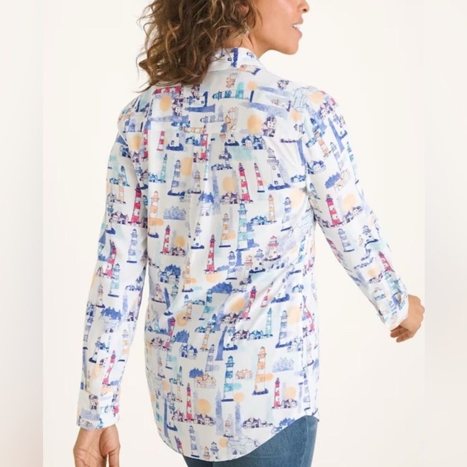 Chico’s Womens Shirt Size XL Lighthouse Print Button Down Soft Coastal | eBay