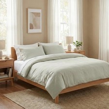 100 Organic Washed Cotton Percale Weave Duvet Cover Queen Set  GOTS Certifi...