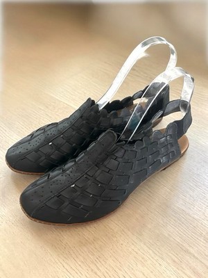 RIEKER EU 40 Black Woven Leather Slingback Flats Comfort Shoes Women s Us 9