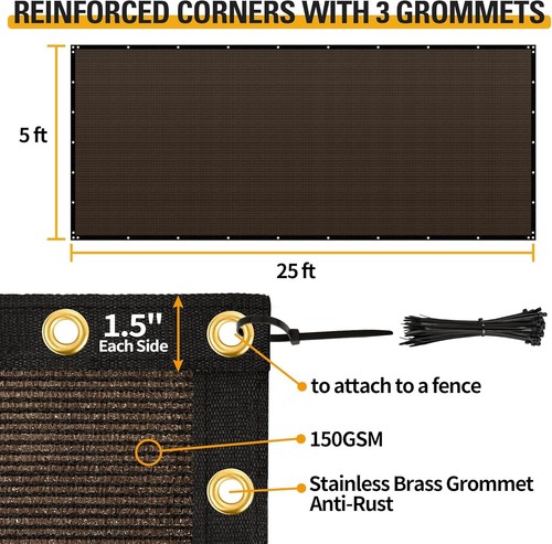 Privacy Fence – 5 x 25 Heavy Duty Privacy Screen with Bindings  Brass Grommet... - Picture 2 of 4