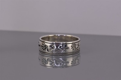 Peter Stone Sterling Silver 8mm Carved Kokopelli Rimmed Band Ring 925 Sz: 12