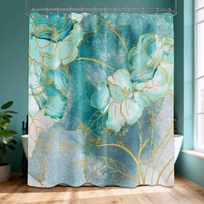 Turquoise Shower Curtain Aqua Teal and Gold Abstract Floral Shower Curtains f...