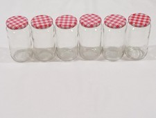 Six 6 Round Empty Jam Glass Jars  New Lids Exc. Condition Lot 4 REDUCED PRICE