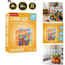 10Pack Extra Large Plastic Storage Bags, Zipper Seal, 2.4-mil Thick, Heavy Du...