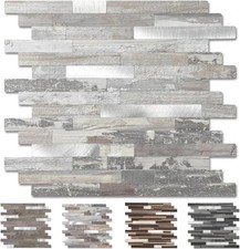 Peel and Stick Wood Metal Tile Backsplash, Stick on Tiles for Backsplash Kitchen