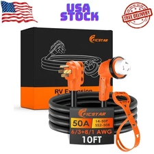 50 Amp RV Extension Cord 10 ft, Heavy Duty 6/3+8/1 SJTW AWG RV Power Cord wit...