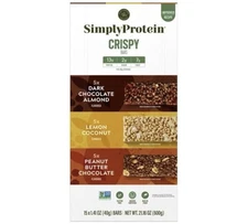 SimplyProtein Crispy Bars, 15 Bars, 21.16 oz, Variety Pack: 5 x Each Flavor