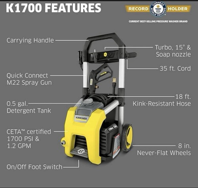 #ad Karcher K1700 Electric Cold Water Pressure Washer 3 Nozzles CETA BRAND NEW $134.90