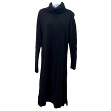 Uniqlo Womens Sweater Dress 100% Wool Turtleneck Black Knee Length Size S
