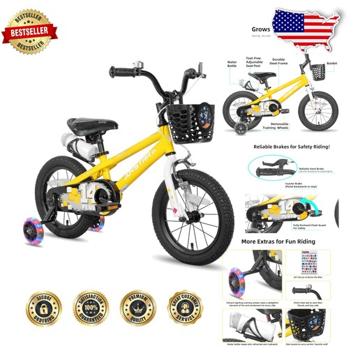Bicicleta Amarilla Pluto Niños 12" - BMX Principiante, Manillar Ajustable, Ruedas Flash