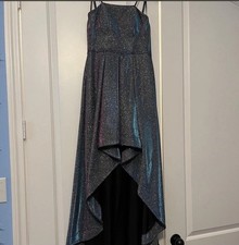 Women's Multicolor Glitter Hi-Low Gown Dress Size 4 Formal Spaghetti Straps