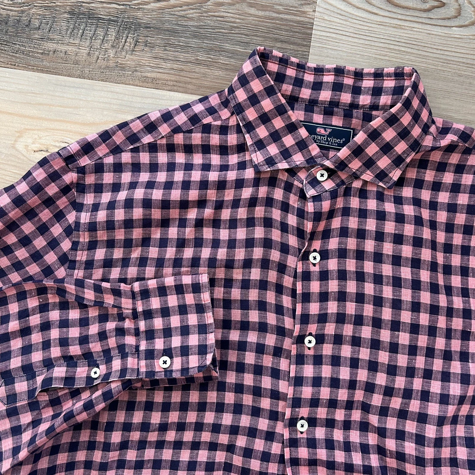Vineyard Vines Men Button Down Shirt 100% Linen XL Pink Gingham Preppy Old Money