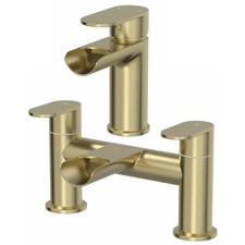 Waterfall Bathroom Taps Brushed Brass Bath Filler Shower Basin Mixer Tap Set