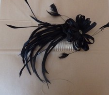 Black Fascinator off a single clear comb with feathers