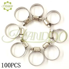 100 PCS 1/2"-3/4" Stainless Steel Drive Hose Clamps Fuel Line Clip