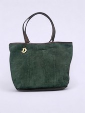 Bolso de Mano Abolladuras Verde Imitación Gamuza Borde Marrón Grande Bolso de Hombro con Bolsa Interior