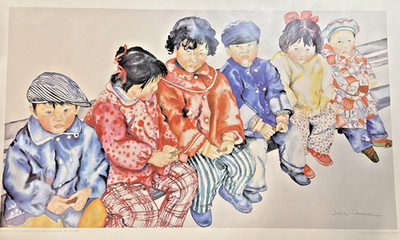 Julie Dawson ''Chinese Children'' Signed Lithograph Print Bank of Commerce 1983