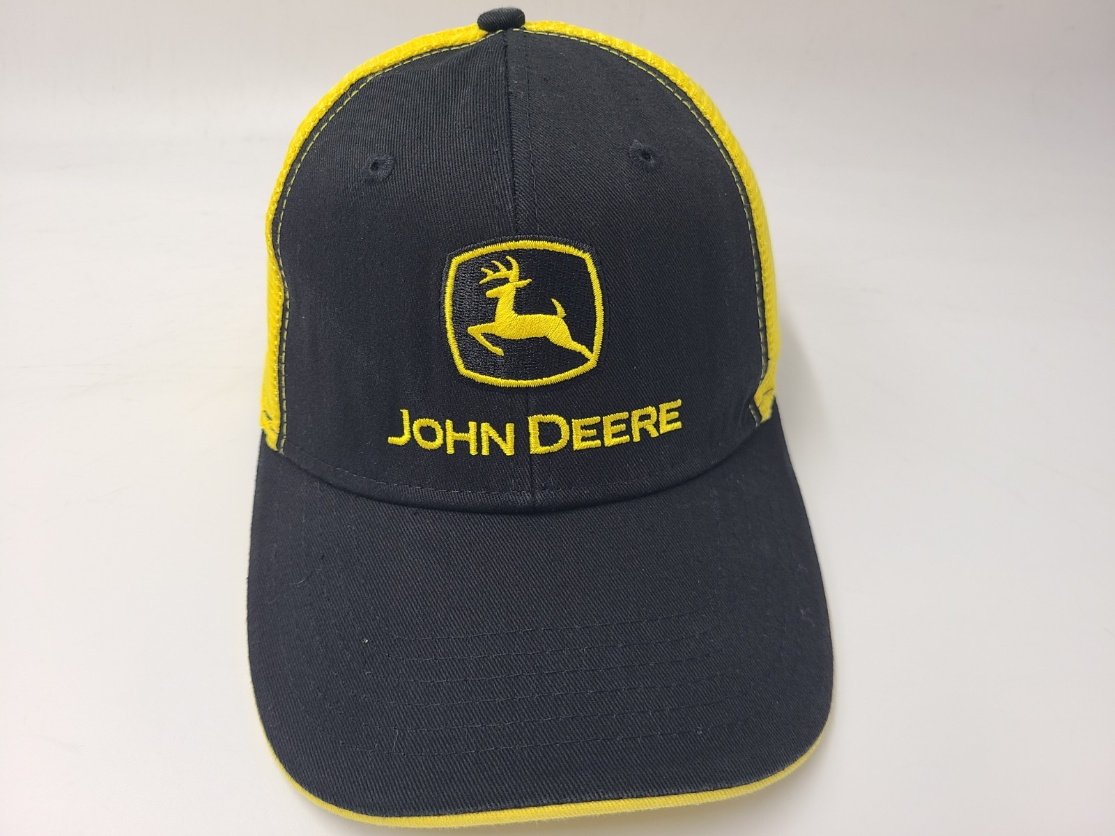 John Deere Mesh Trucker Snapback Hat Cap Farm Outdoors Men Women Black Yellow