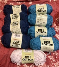 Premier JUST COTTON Yarn 9 Skeins 4 Turq, 4 Denim, 1 White