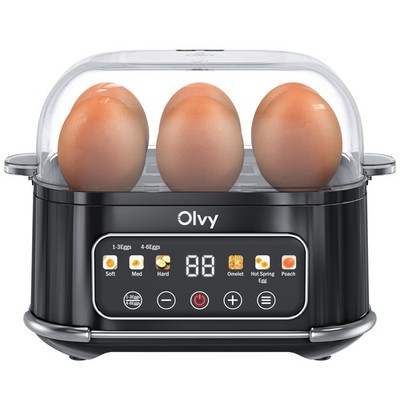 Olvy 6-in-1 Elektrischer Eierkocher mit LCD-Timer - 6-Eierkocher und Schwarz 