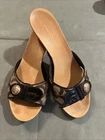 Authentic Signature COACH LEE CLOG slip On Sandals Size 8 M Wooden Heel